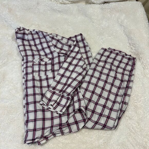 Victoria's Secret Other - Victoria Secret PJ Set Long Sleeve VS Top & Pants Pink Plaid Pajamas Sz XS